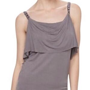 Rock & Republic Charcoal Draped Ruffle Camisole Top XL Flowy Tank w/Ring Detail